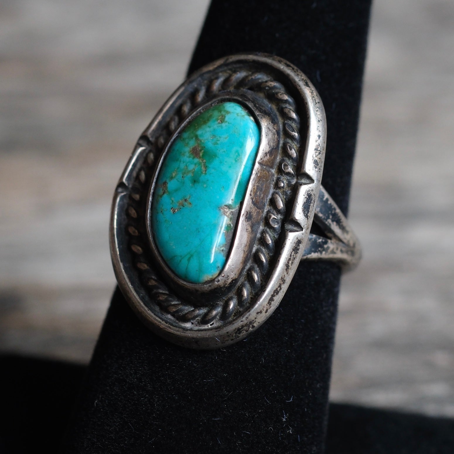 Vintage Sterling Turquoise Roper Ring 7
