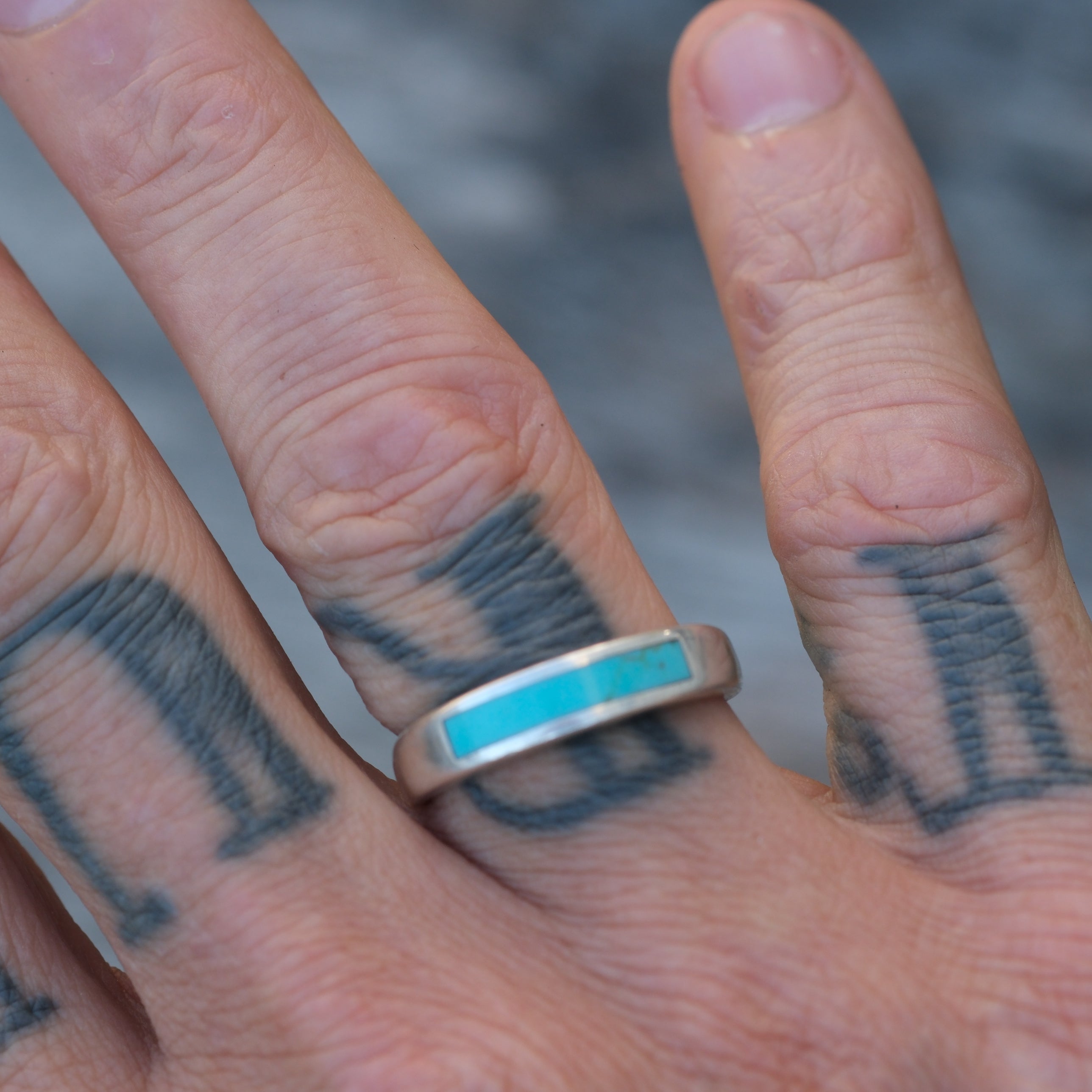 Vintage Sterling Turquoise Inlay Band Ring 9