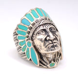 Vintage Sterling Turquoise Big Chief Ring 10
