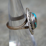 Vintage Sterling Turquoise Roper Ring 4.25
