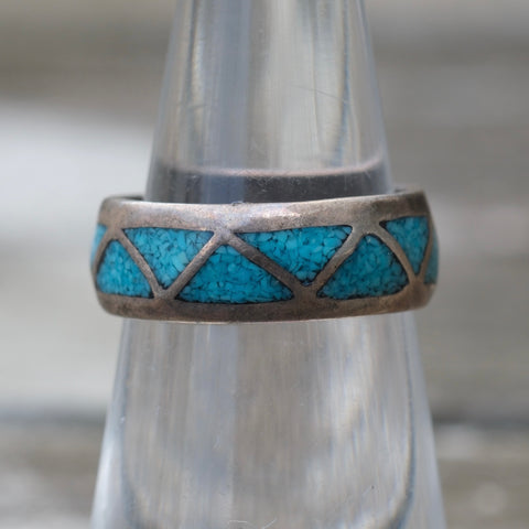 Vintage Sterling Turquoise Inlay Band 5