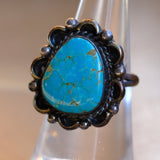 Vintage Sterling Turquoise Florette Ring 6.75