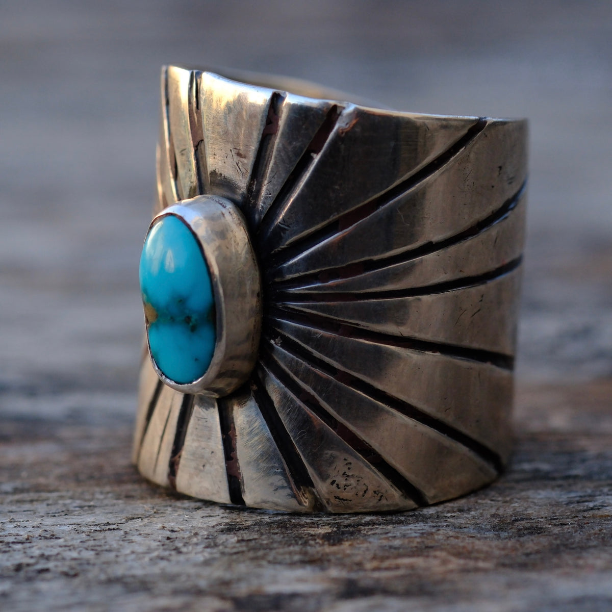 Sterling Silver Lone Mountain Turquoise Wide Band Ring 9.75