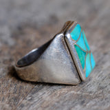 Vintage Sterling Turquoise Fish Scale Inlay Ring 10
