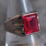 Vintage Sterling Red Glass Signet Ring 9.75