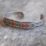 Vintage Sterling Crushed Turquoise and Coral Inlay Cuff