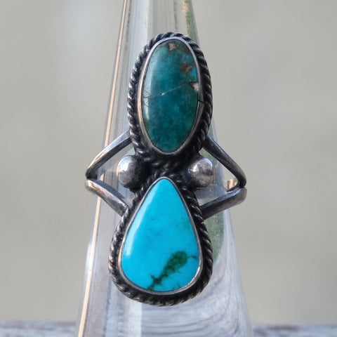 Vintage Sterling 2-Stone Turquoise Ring 7
