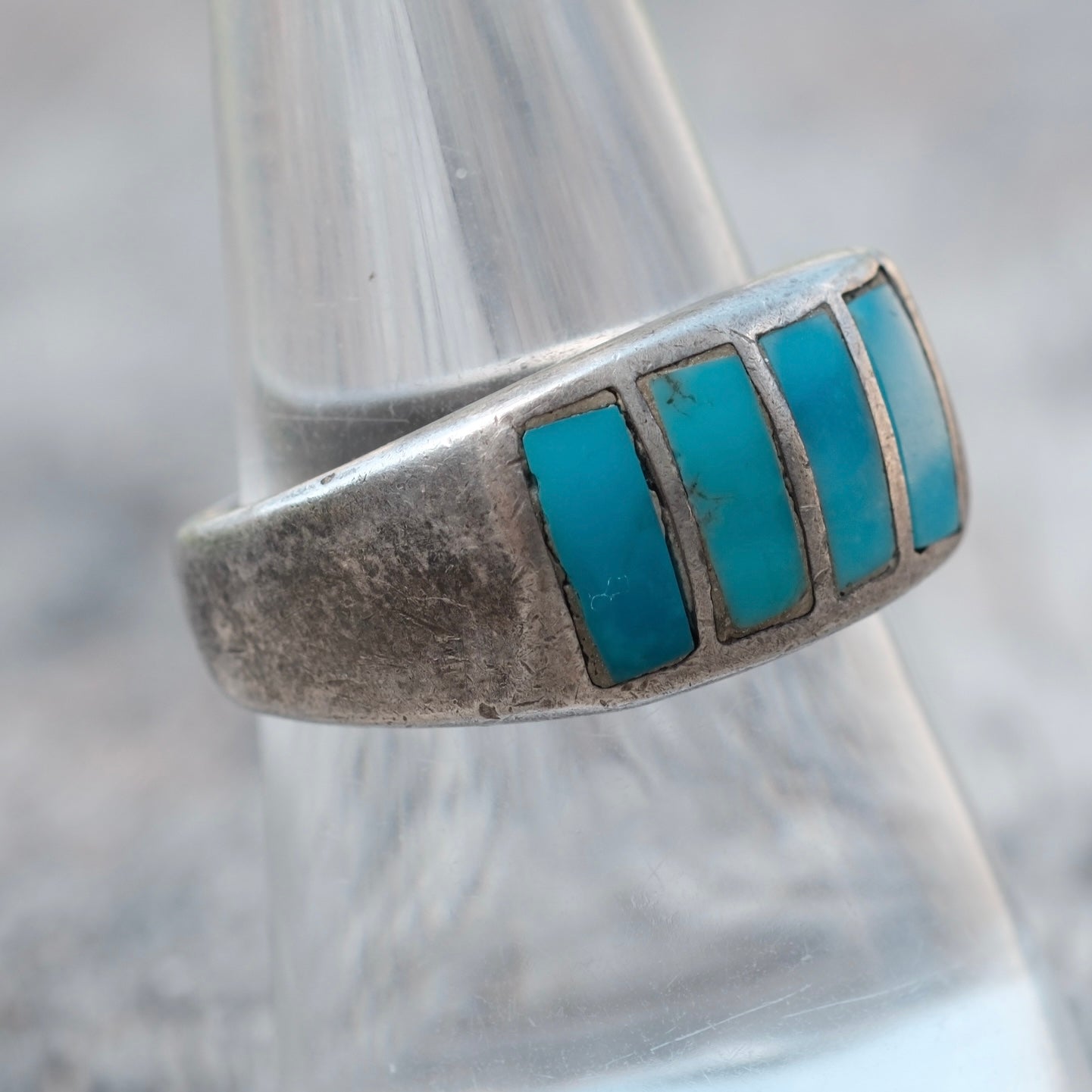 Vintage Sterling Turquoise Inlay Ring 8.5