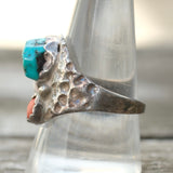 Vintage Sterling Turquoise and Coral Ring 10.25