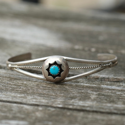 Vintage Sterling Turquoise Shadowbox Cuff