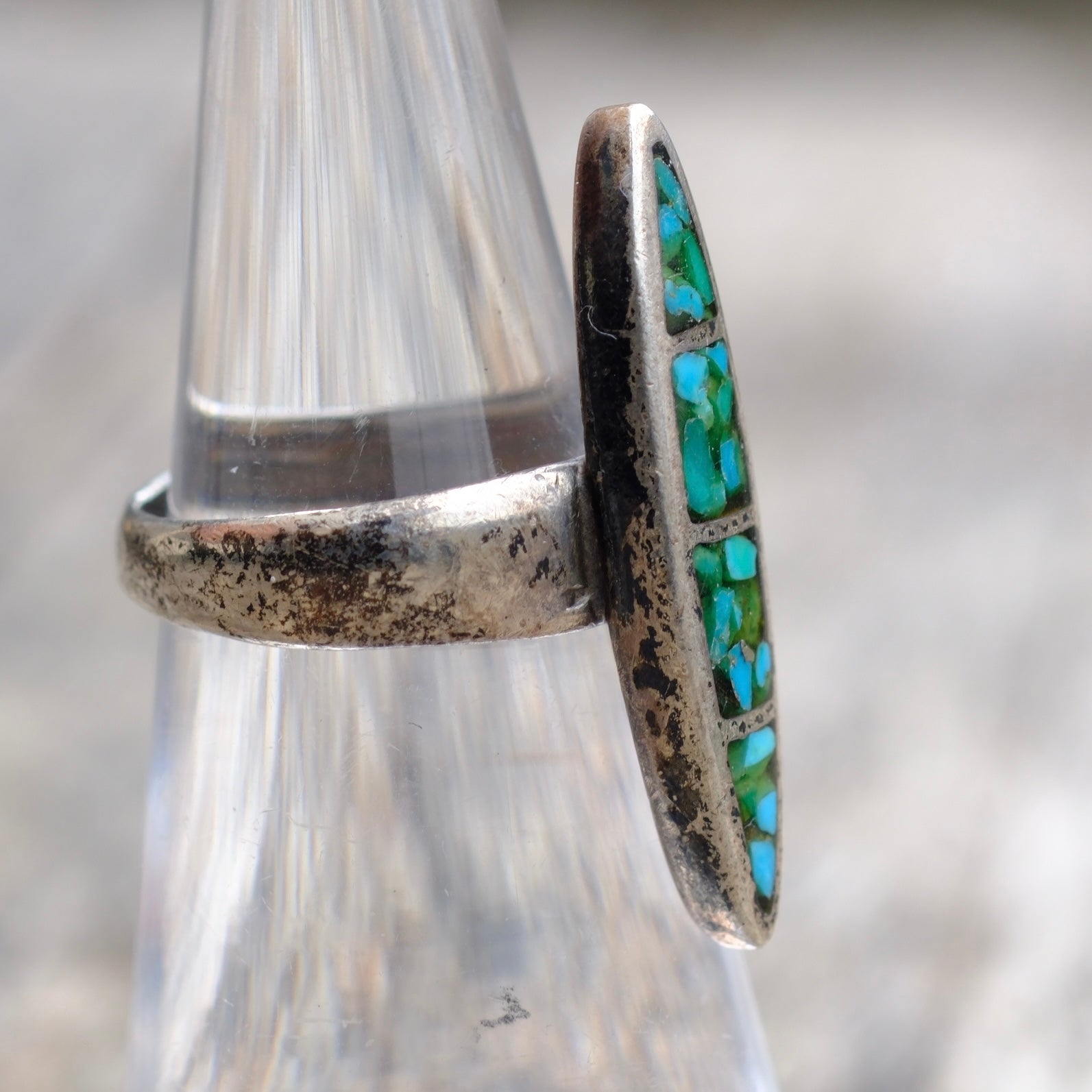 Vintage Sterling Crushed Turquoise Ring 4.75