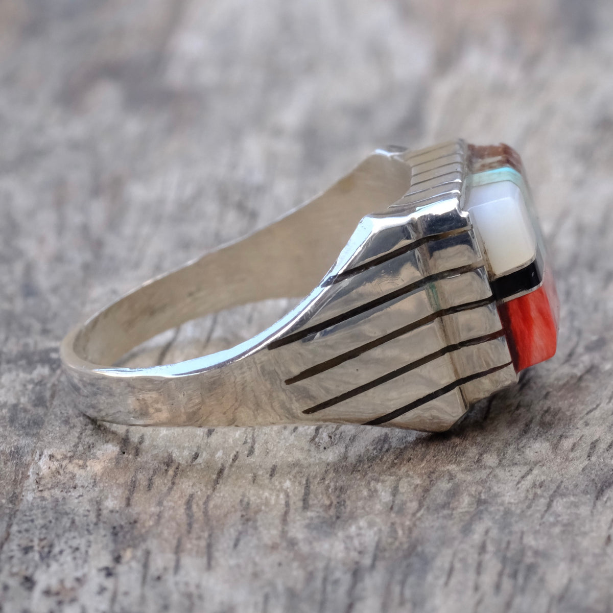 Vintage Sterling Multistone Inlay Ring 13
