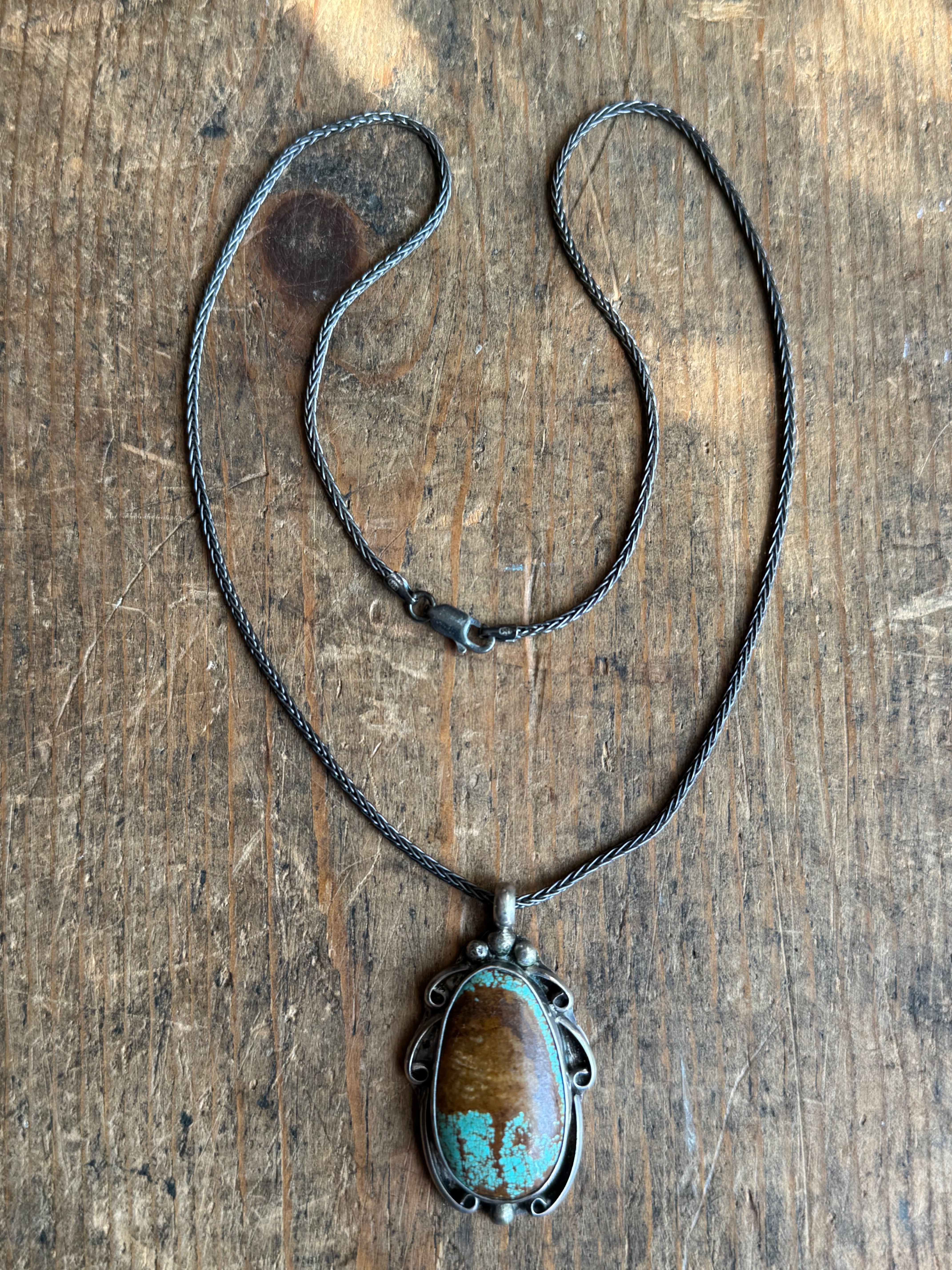 Vintage Sterling Silver Turquoise Florette 18" Necklace