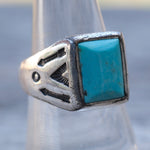 Vintage Sterling Sun Bell Trading Post Turquoise Ring 8.75