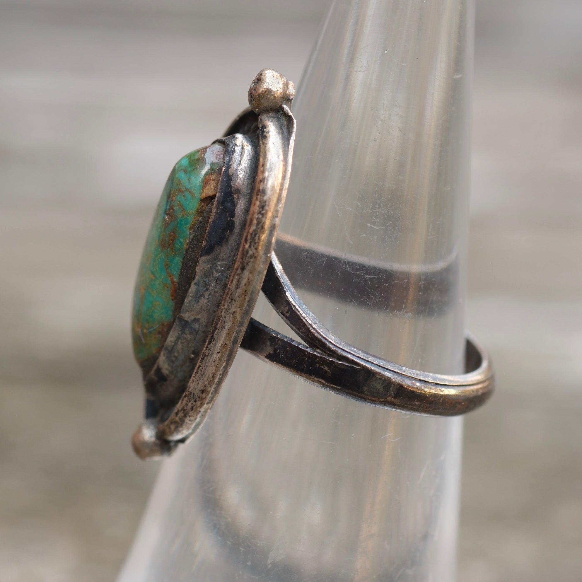 Vintage Sterling Turquoise Roper Ring 5.25