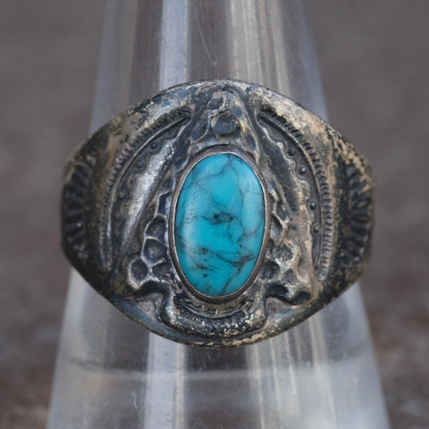 Vintage Sterling Bells Trading Post Turquoise Arrowhead Ring 11