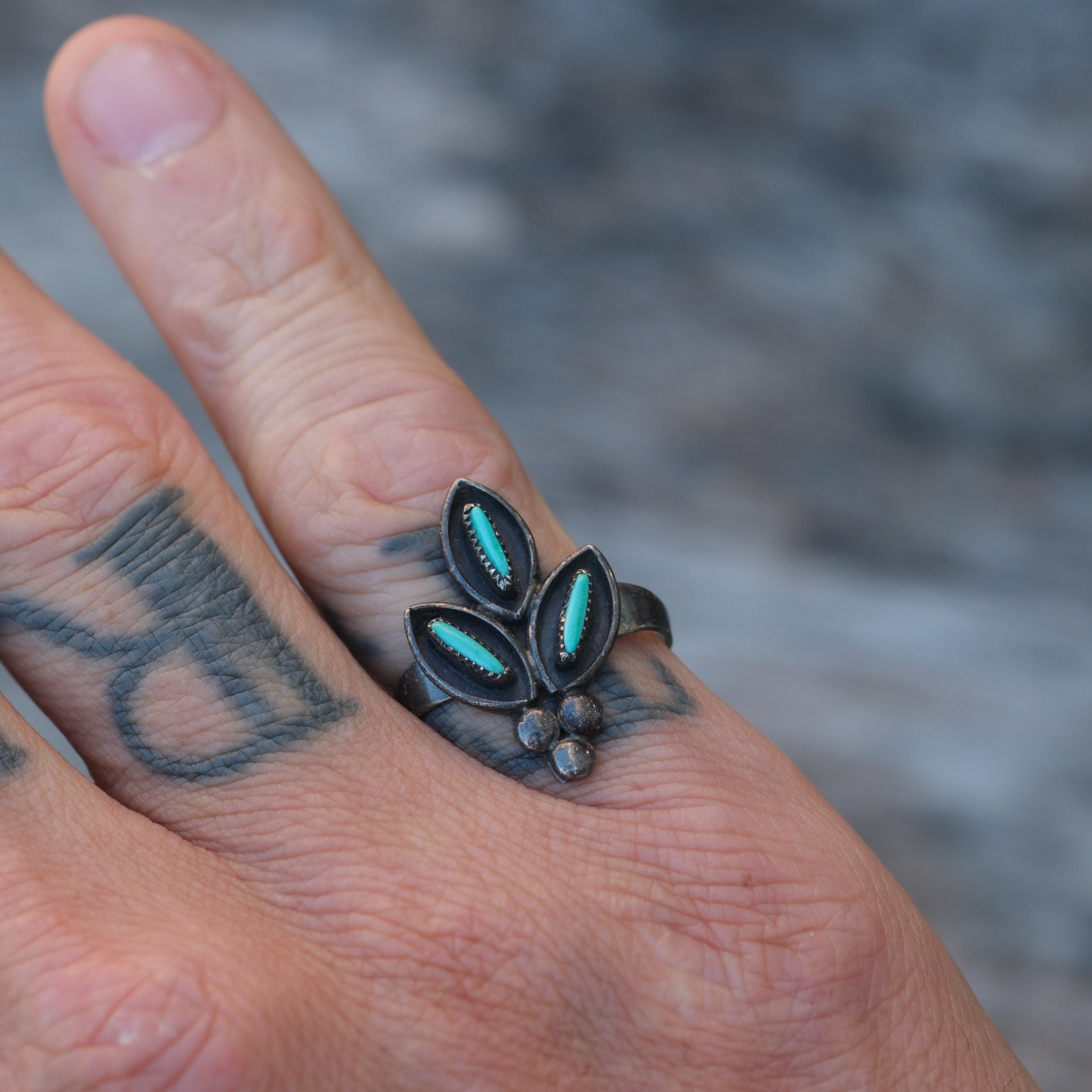 Vintage Sterling Turquoise Cluster Ring 6