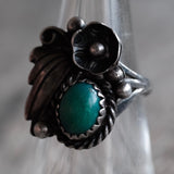 Vintage Sterling Malachite Feather Ring 6.5