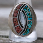 Vintage Sterling Crushed Inlay Ring 12