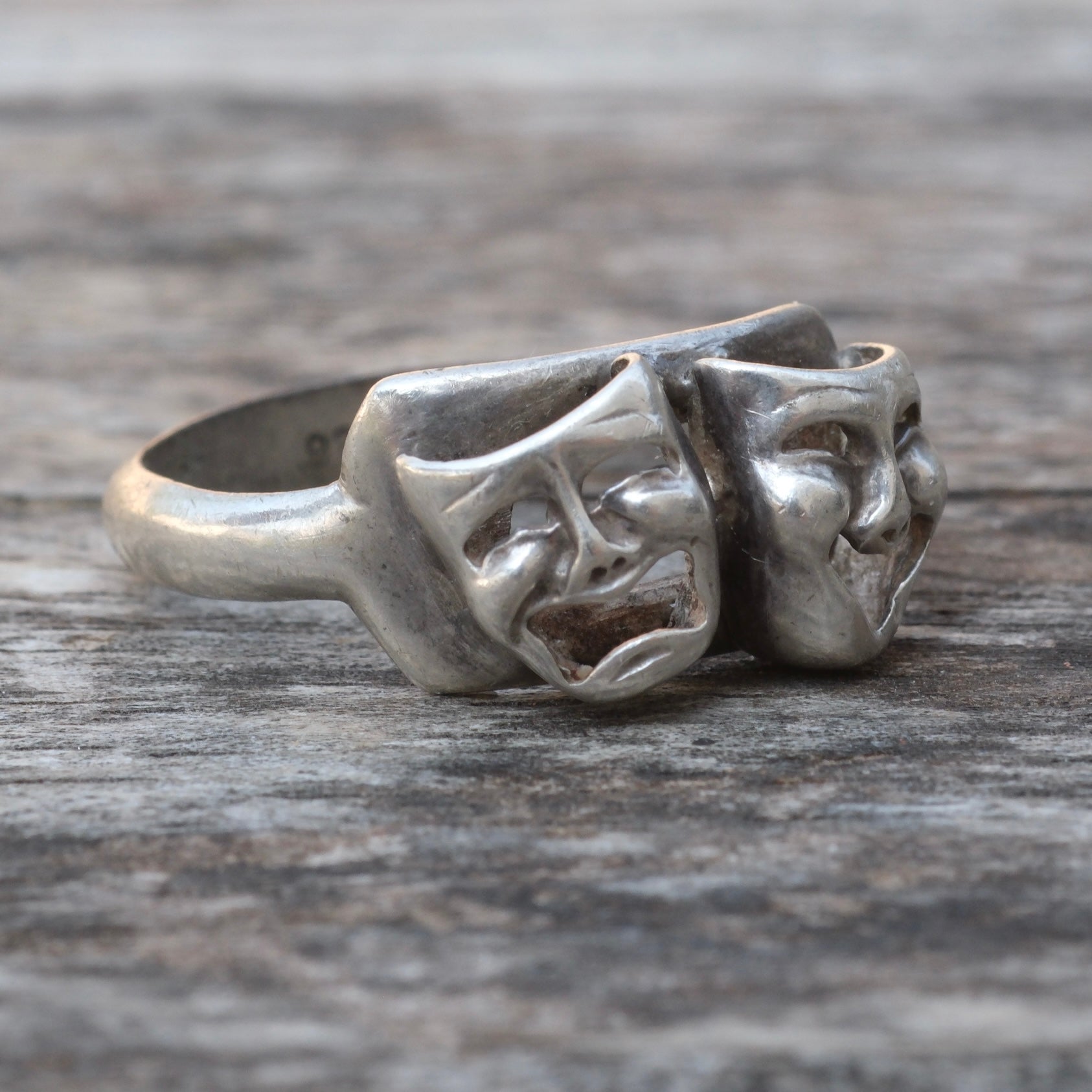 Vintage Sterling Silver Comedy Tragedy Mask Ring 11