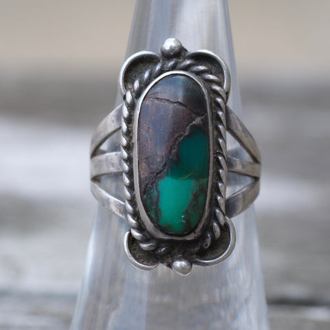 Vintage Sterling Turquoise Roper Ring 6.5