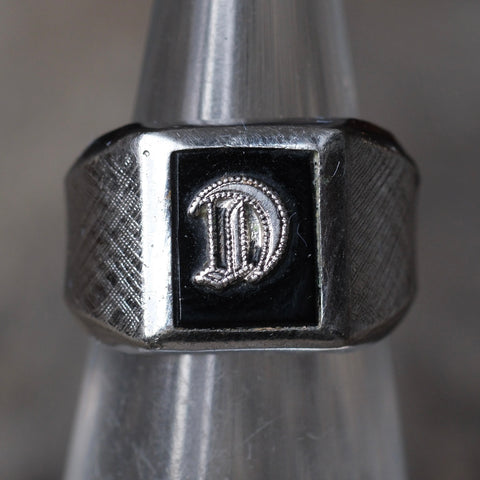 Vintage Sterling D Initial Signet Ring 4.5