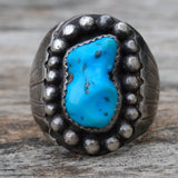 Vintage Sterling Turquoise Ribbed Band Ring 11.75