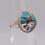 Vintage Sterling Mutlistone Inlay Zuni Sunface Ring 5