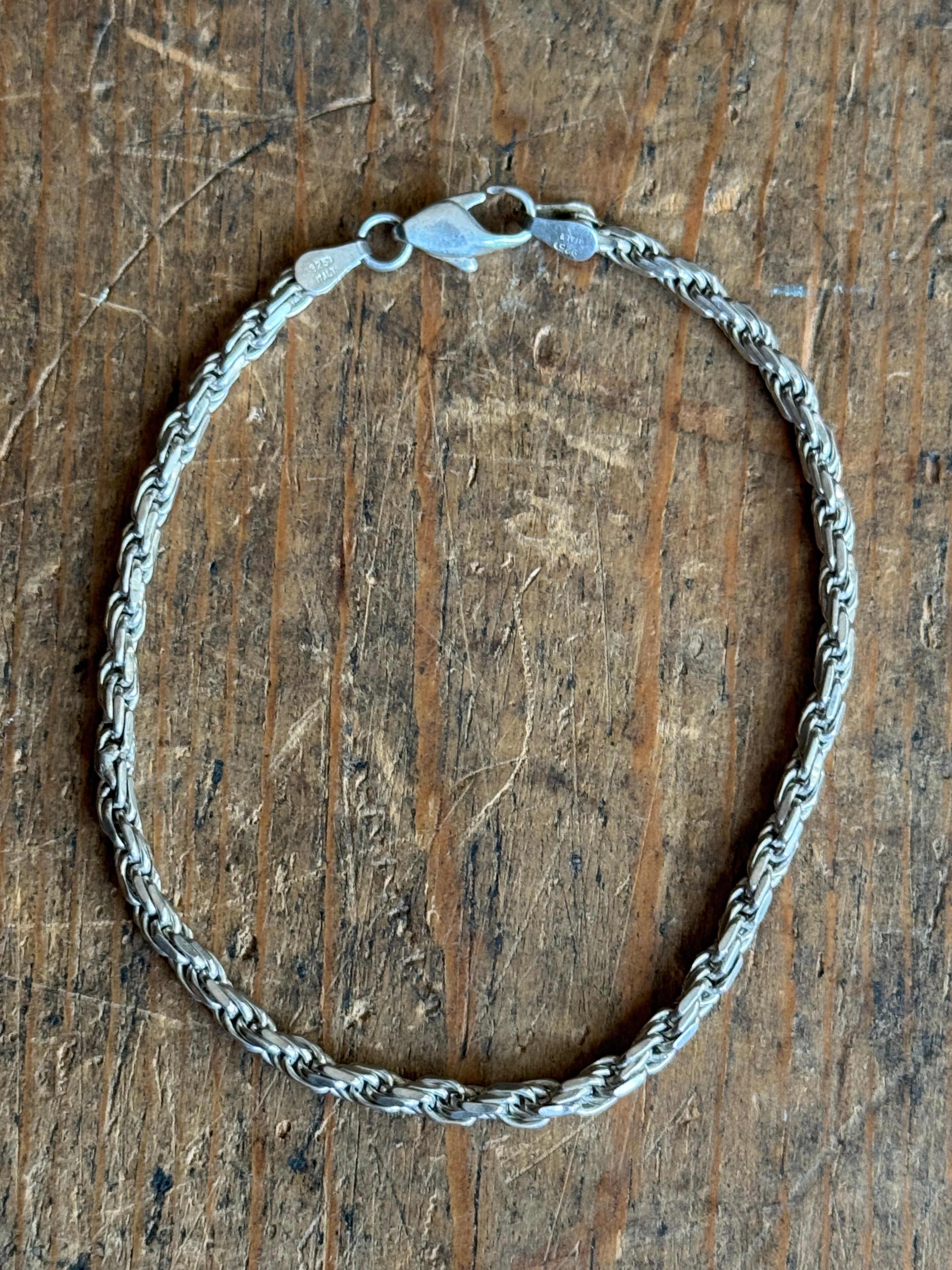 Vintage Sterling Silver 7.25” Rope Bracelet