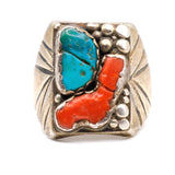 Vintage Sterling Turquoise and Coral Ring 12.25