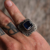 Vintage Sterling Blue Glass Ring 8