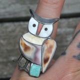 Vintage Sterling Inlay Owl Ring 5.75