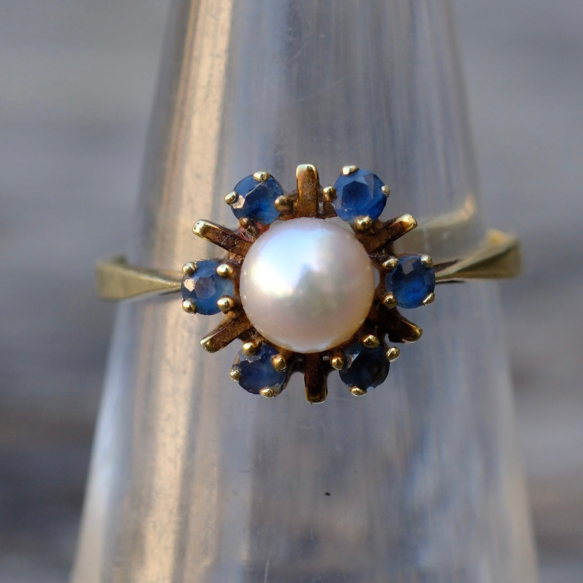 Vintage 14K Gold Pearl Sapphire Ring 6