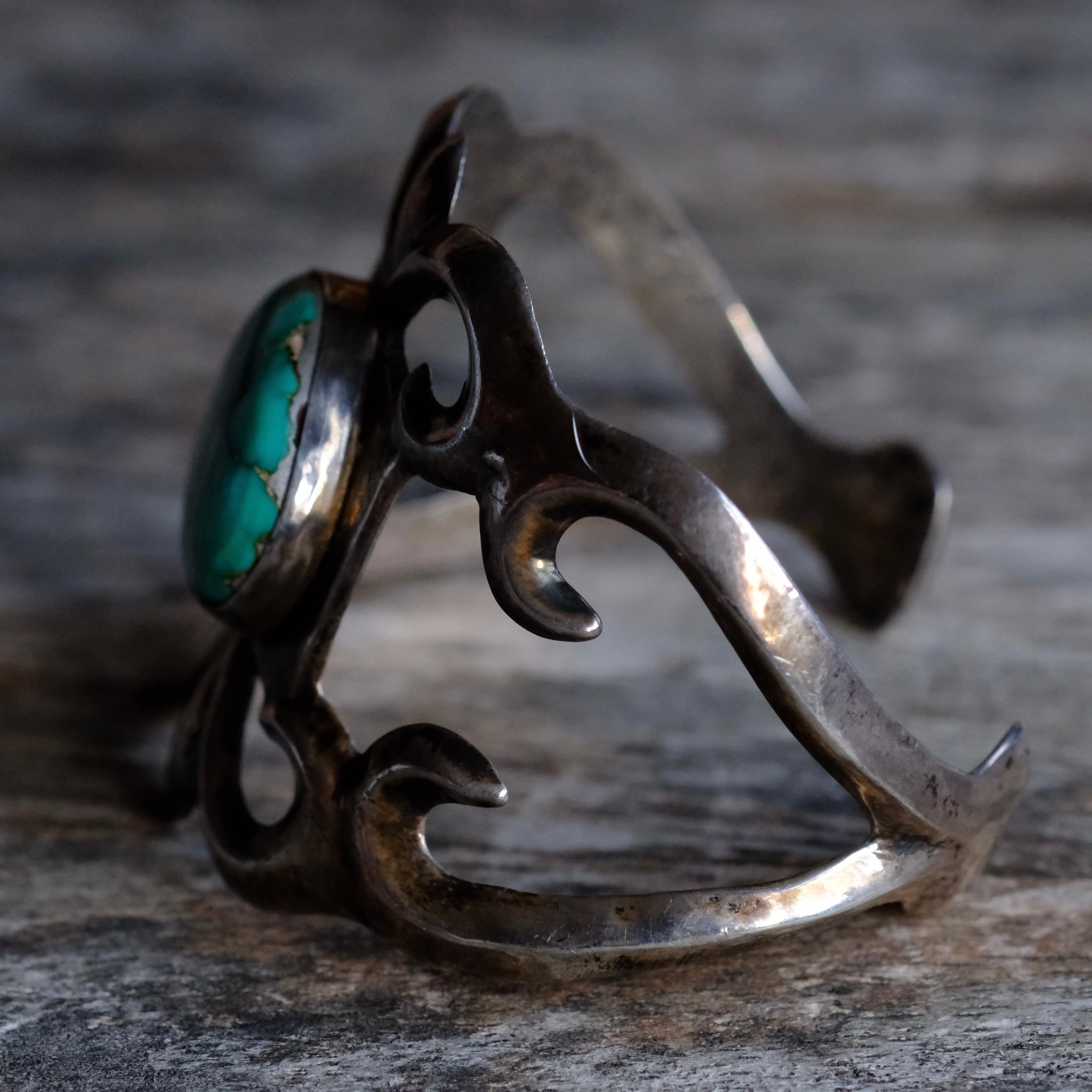 HEAVY Vintage Sterling Cerrillos Turquoise Sandcast Cuff
