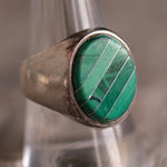 Vintage Sterling Malachite Inlay Ring 10.25
