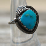Vintage Sterling Turquoise Feather Ring 7