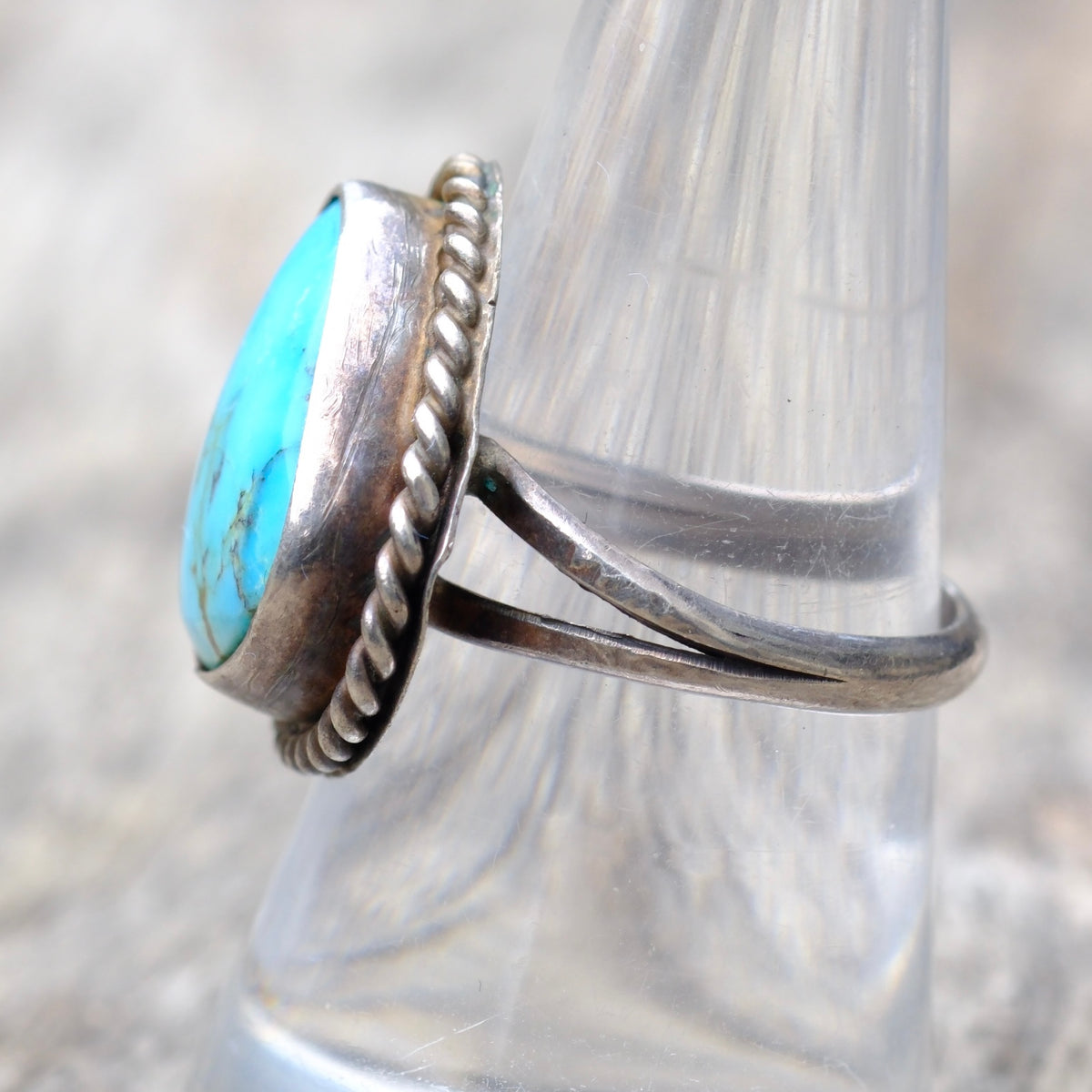 Vintage Sterling Turquoise Roper Ring 8