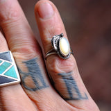 Vintage Sterling Mother Of Pearl Feather Ring 4.5