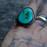 Vintage Sterling Turquoise Roper Ring 6.75