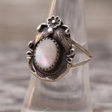 Vintage Sterling Mother Of Pearl Feather Ring 6.75