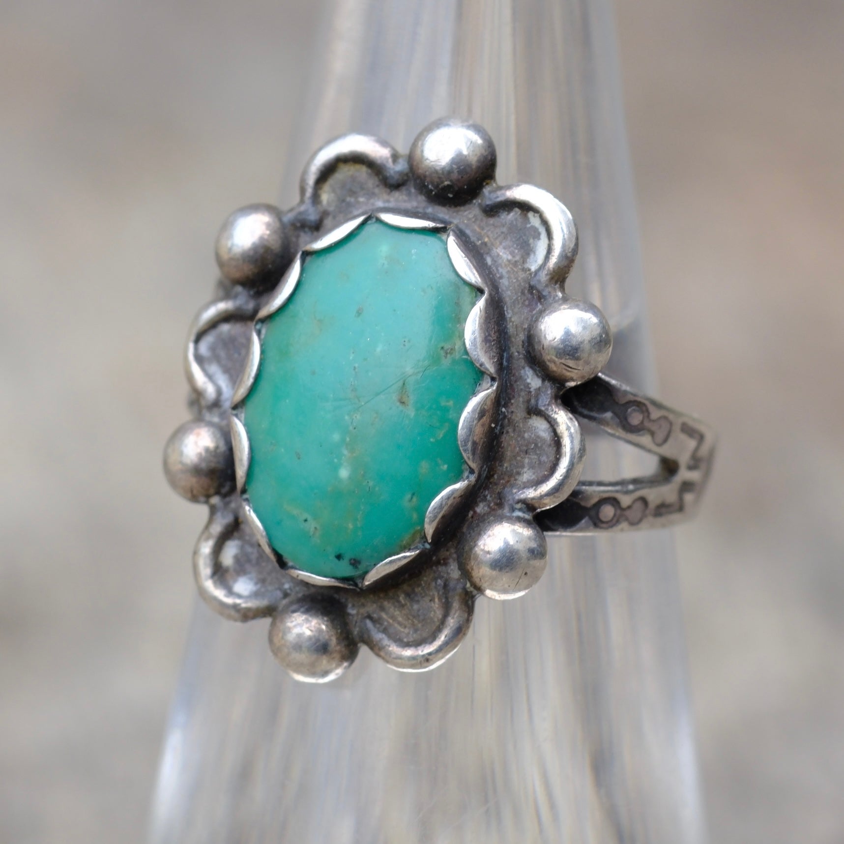Vintage Sterling Turquoise Stamped Band Ring 5