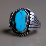 Vintage Sterling Turquoise Ribbed Band Ring 8.5