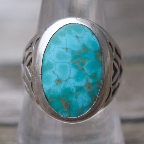 Vintage Sterling Turquoise V for Victory Ring 8.75