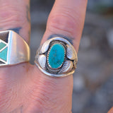Vintage Sterling Turquoise Feather Ring 10.5