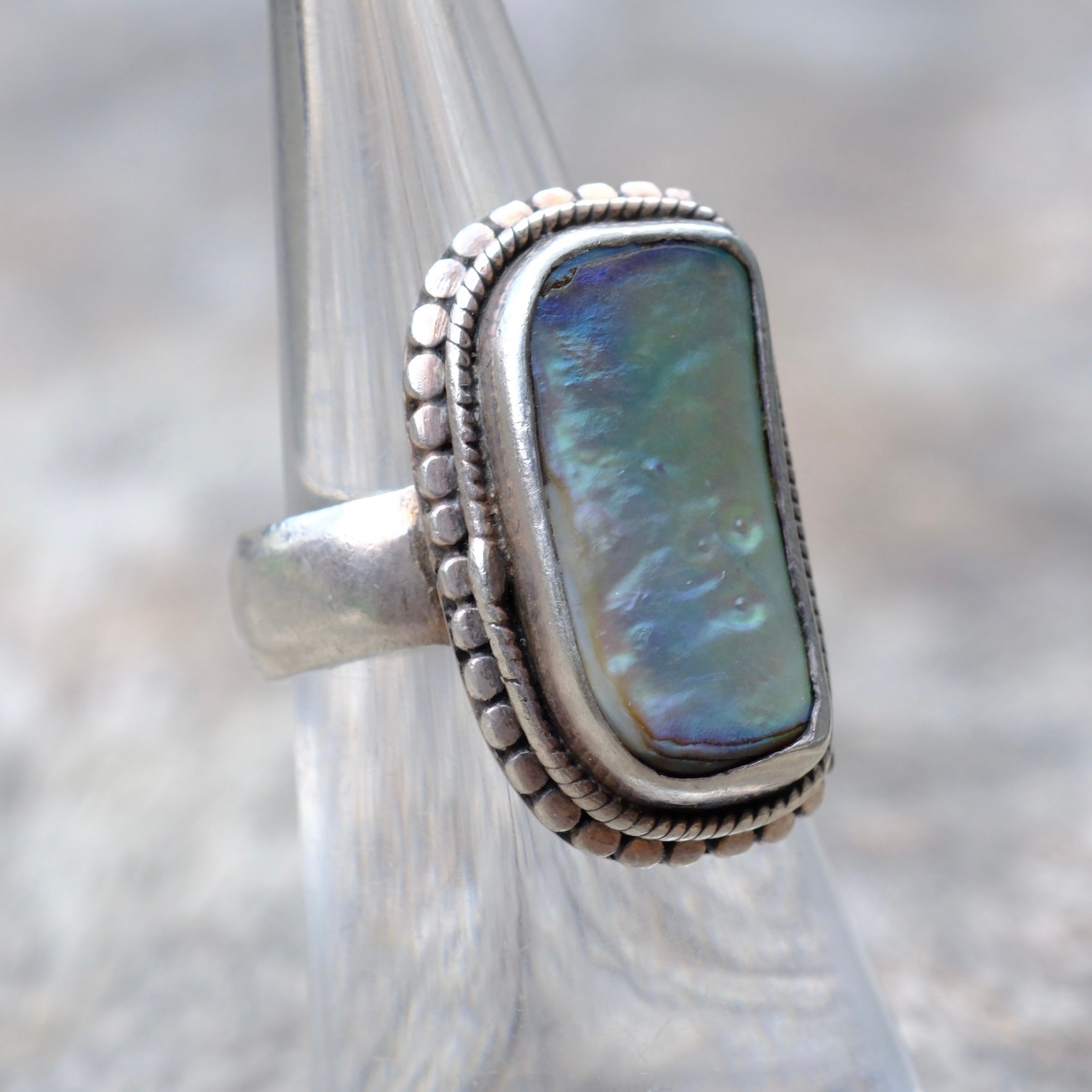 Vintage Sterling Silver Chunky Abalone Ring 6