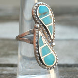 Vintage Sterling Turquoise Inlay Ring 6.75