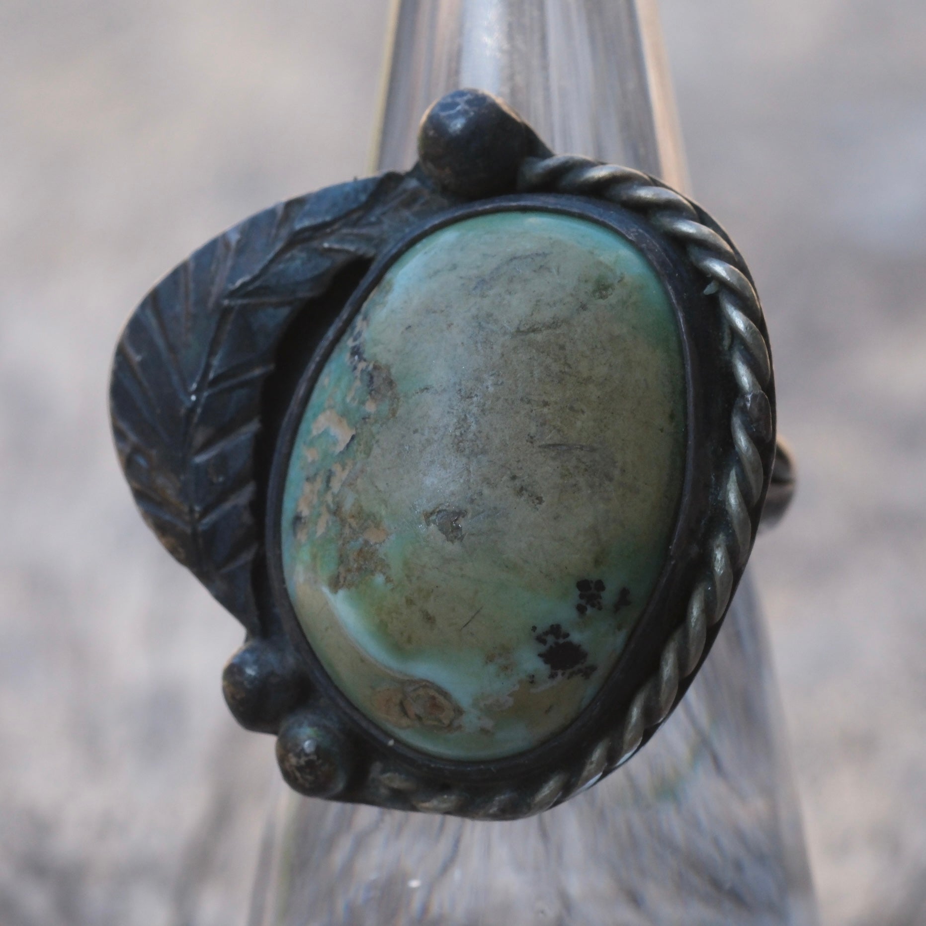 Vintage Sterling Turquoise Feather Ring 6