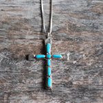 Vintage Sterling 7-Stone Turquoise Cross Necklace