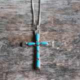 Vintage Sterling 7-Stone Turquoise Cross Necklace