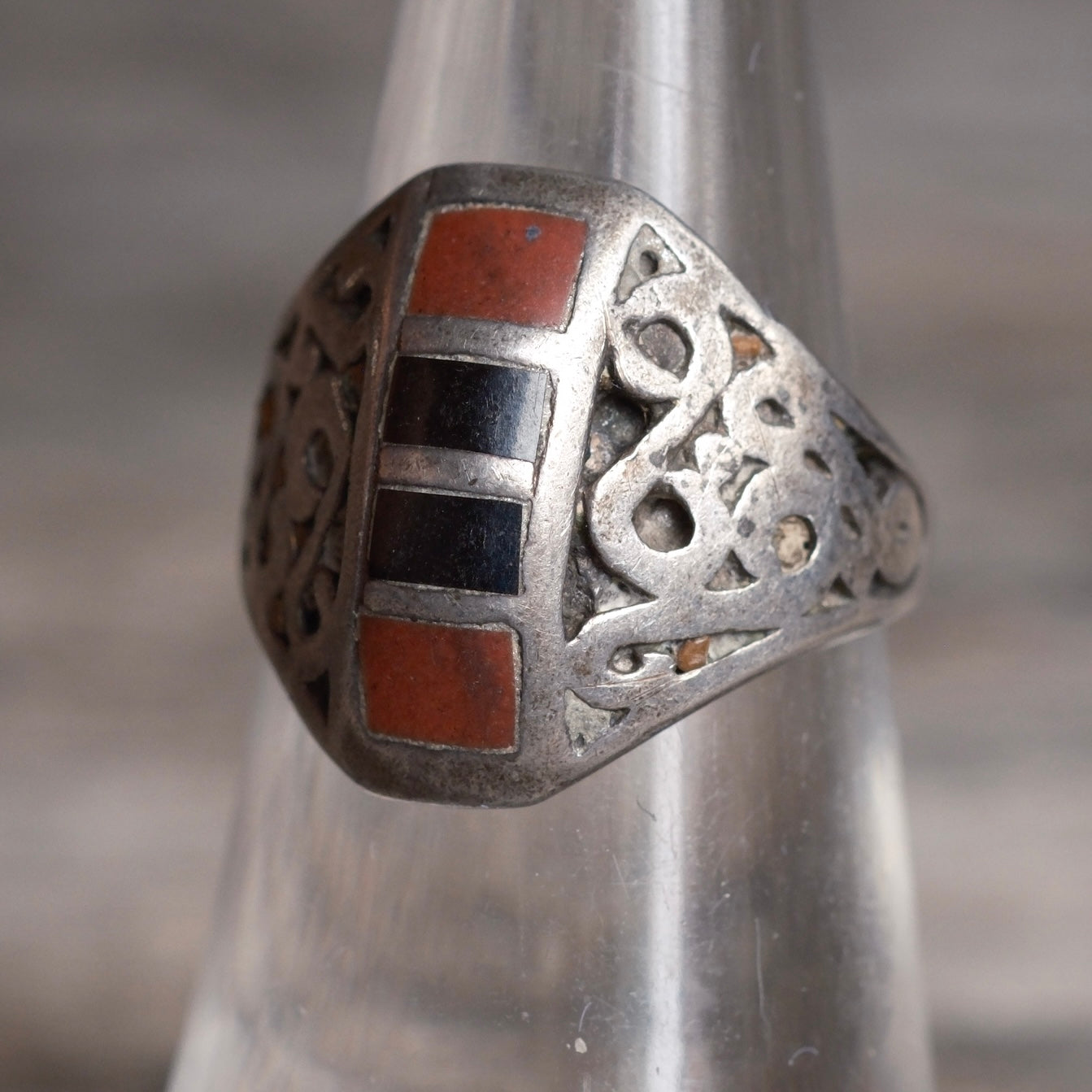 Vintage Sterling Inlay Ring 6